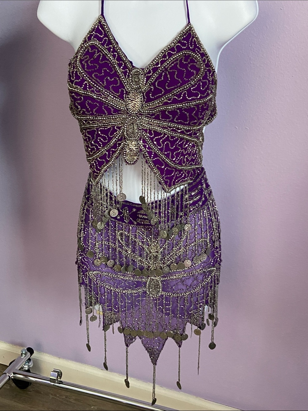 Beaded Purple Fringe Bodycon Dress
